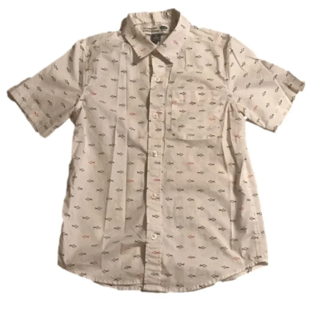 Old Navy Boy’s The Classic Shirt White Sharks All Over Button Down Shirt Sz 8